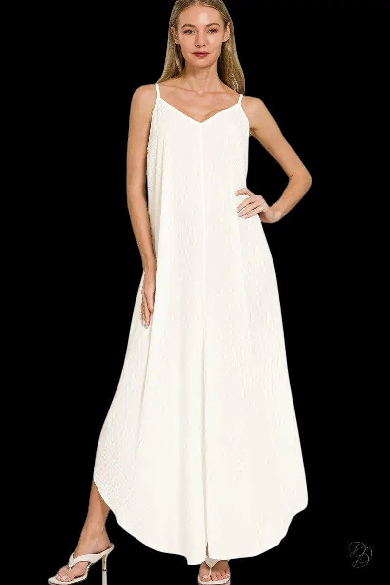 Woven Crinkle Cami Maxi Dress with Side Pockets Trendsi