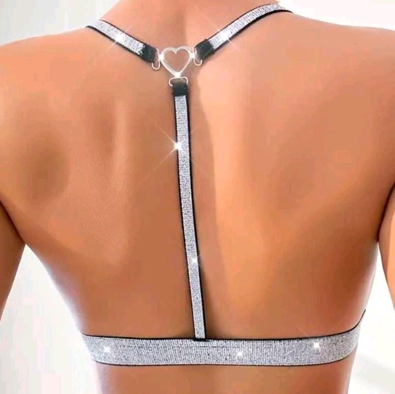 Women's Casual Bralette - Comfortable Fit with Back Design, Knit Fabric, Wireless, Lightweight, No Padding - Everyday Outfit Soft Smooth Style Sexy Spaghetti Strap Silver Black Solid