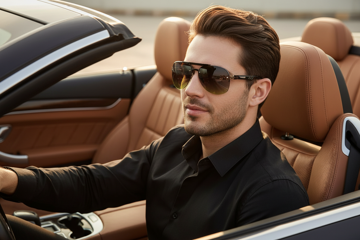 Men's Rimless Aviator Sunglasses | Lightweight Flat-Top-UV400 Protection