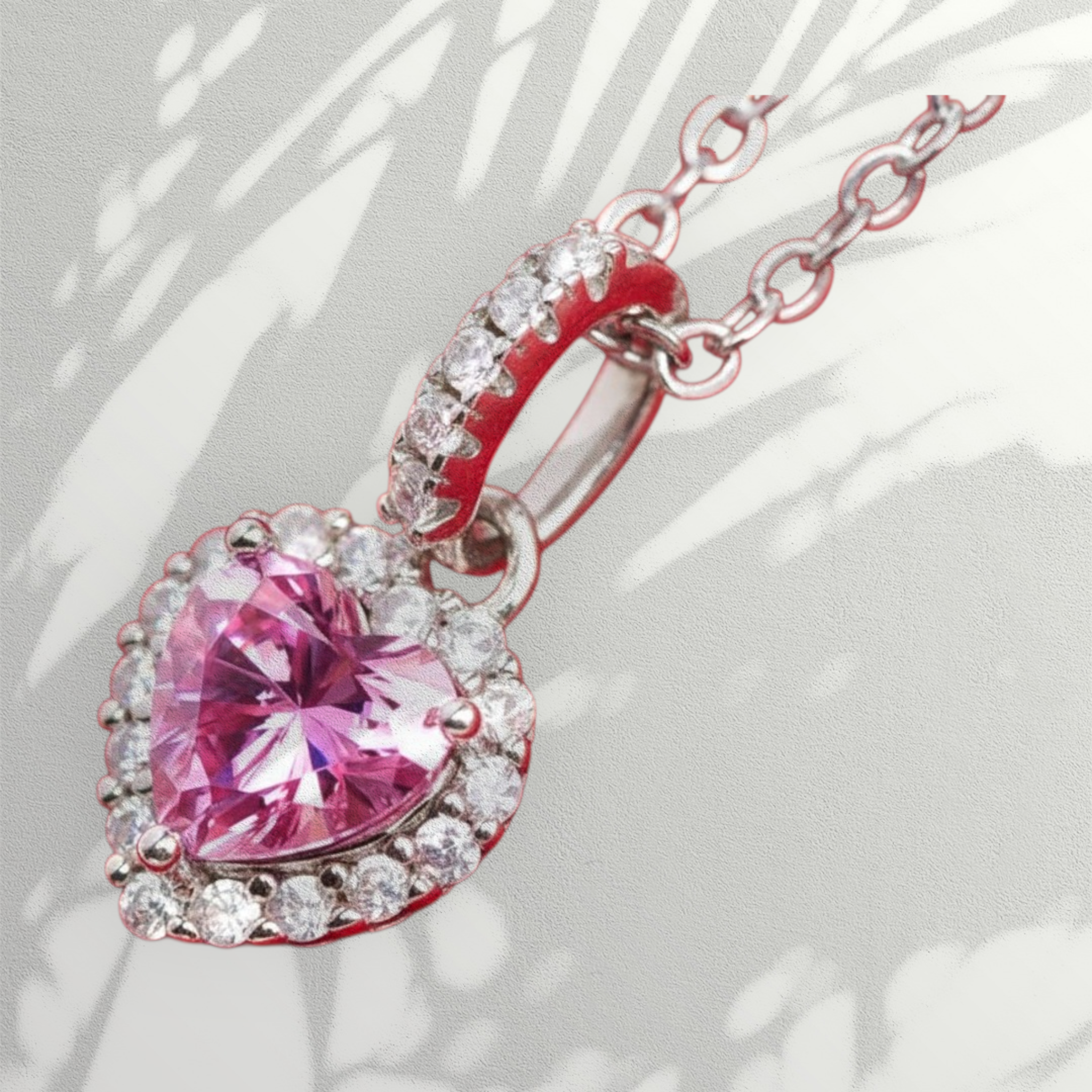 Pink Moissanite Heart Necklace - 1ct Heart Pendant in Platinum Plated Silver