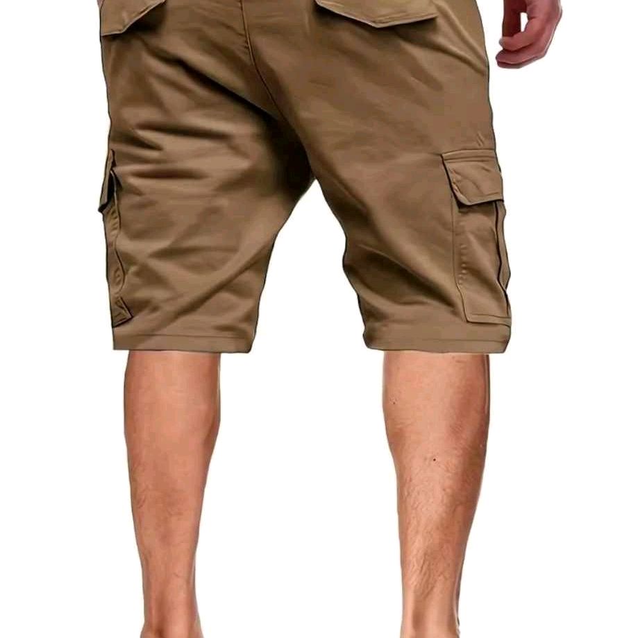 Khaki Sports Cargo Shorts with Drawstring Waistband and Side Pockets Great For Outdoors, Sports, or Casual Everyday wear
