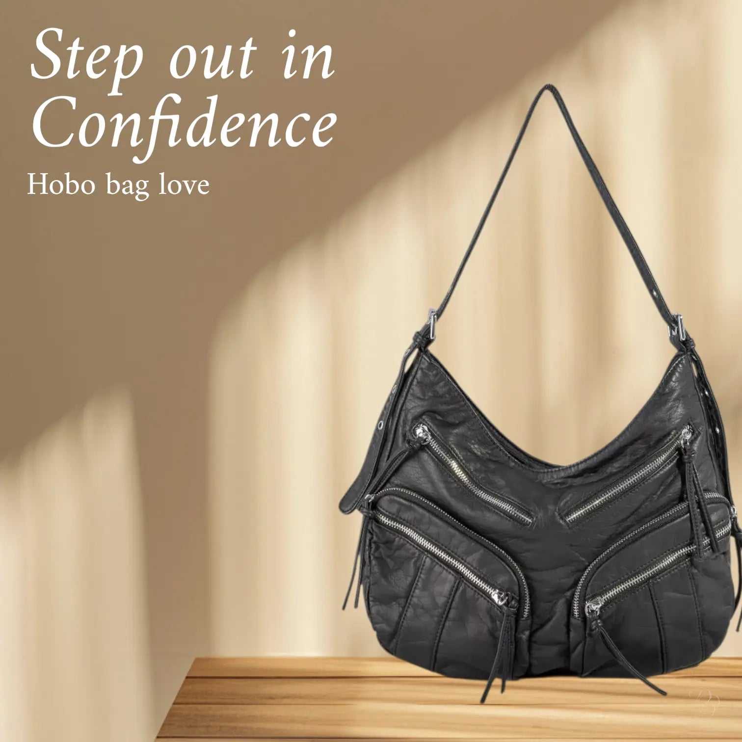 Multi Zipper Pocket Leather Hobo Bag Trendsi