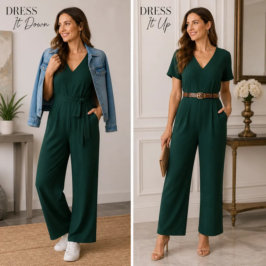 Jumpsuit Women's V-Neck Long-Sleeved Belted Jumpsuit Women's V-Neck Long-Sleeved Belted Jumpsuit