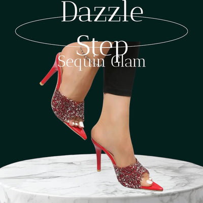 Sequin Point Toe Mid Heel Sandals Trendsi