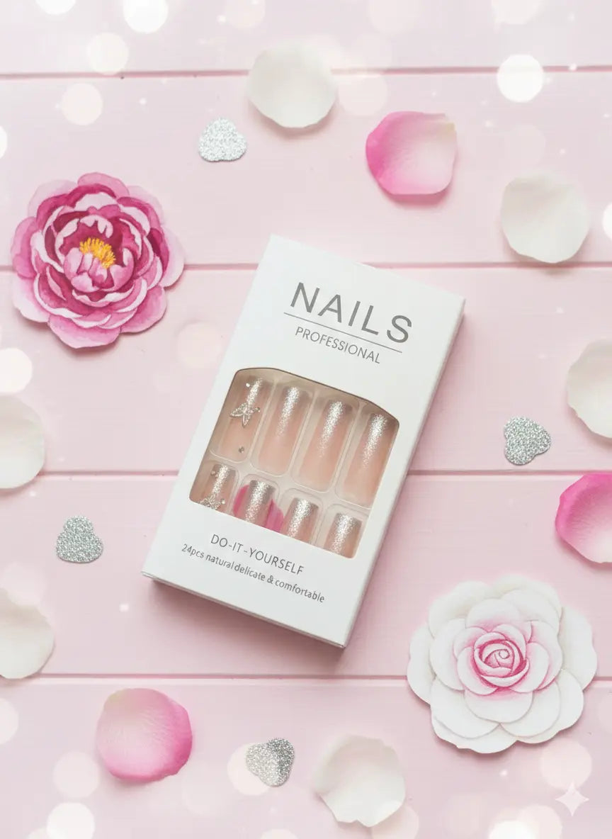 Y2K Glitter & Diamond Press-On Nails | Butterfly Luxury Square Edition Dias Dazzling Discoveries