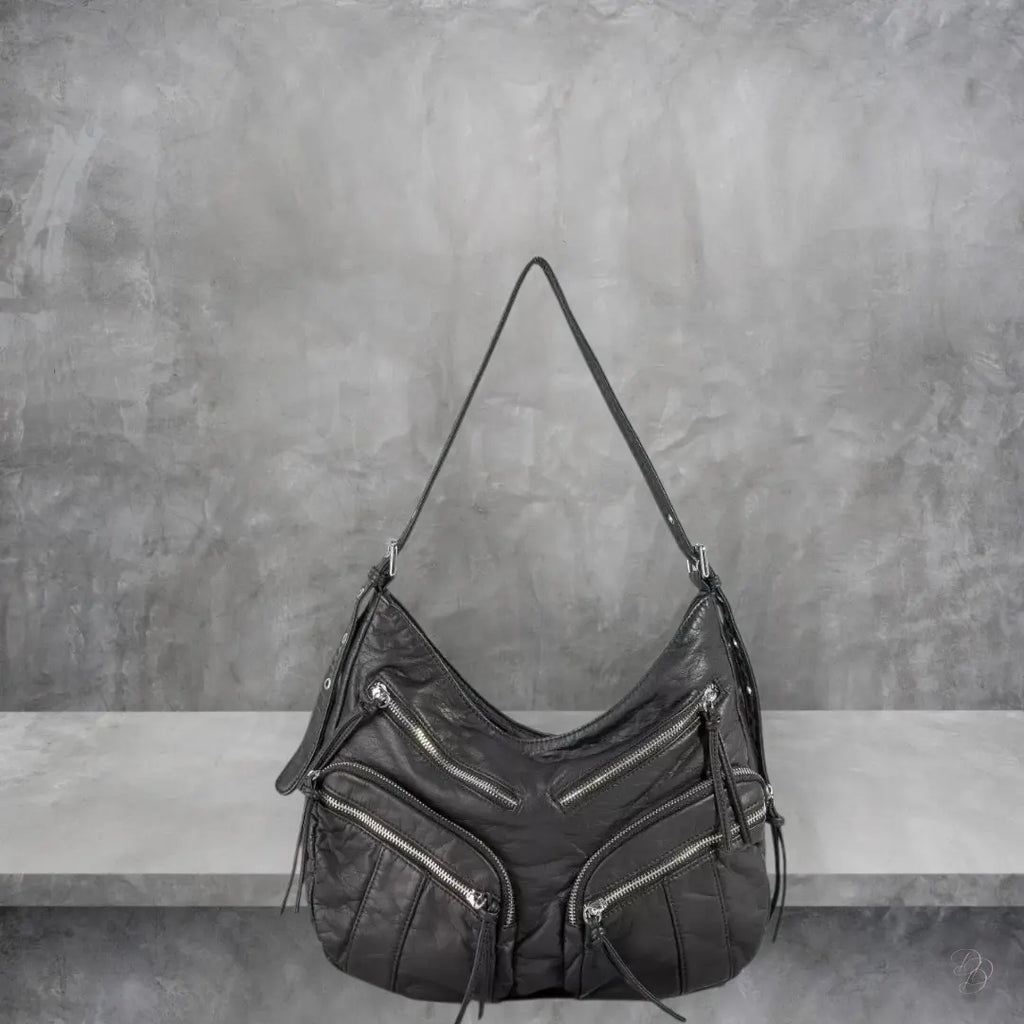 Multi Zipper Pocket Leather Hobo Bag Trendsi