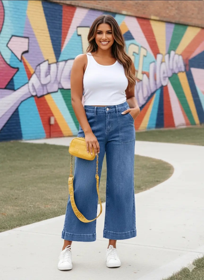 High-Waisted Wide Leg Flare Jeans – Retro Vibes, Modern Confidence Trendsi