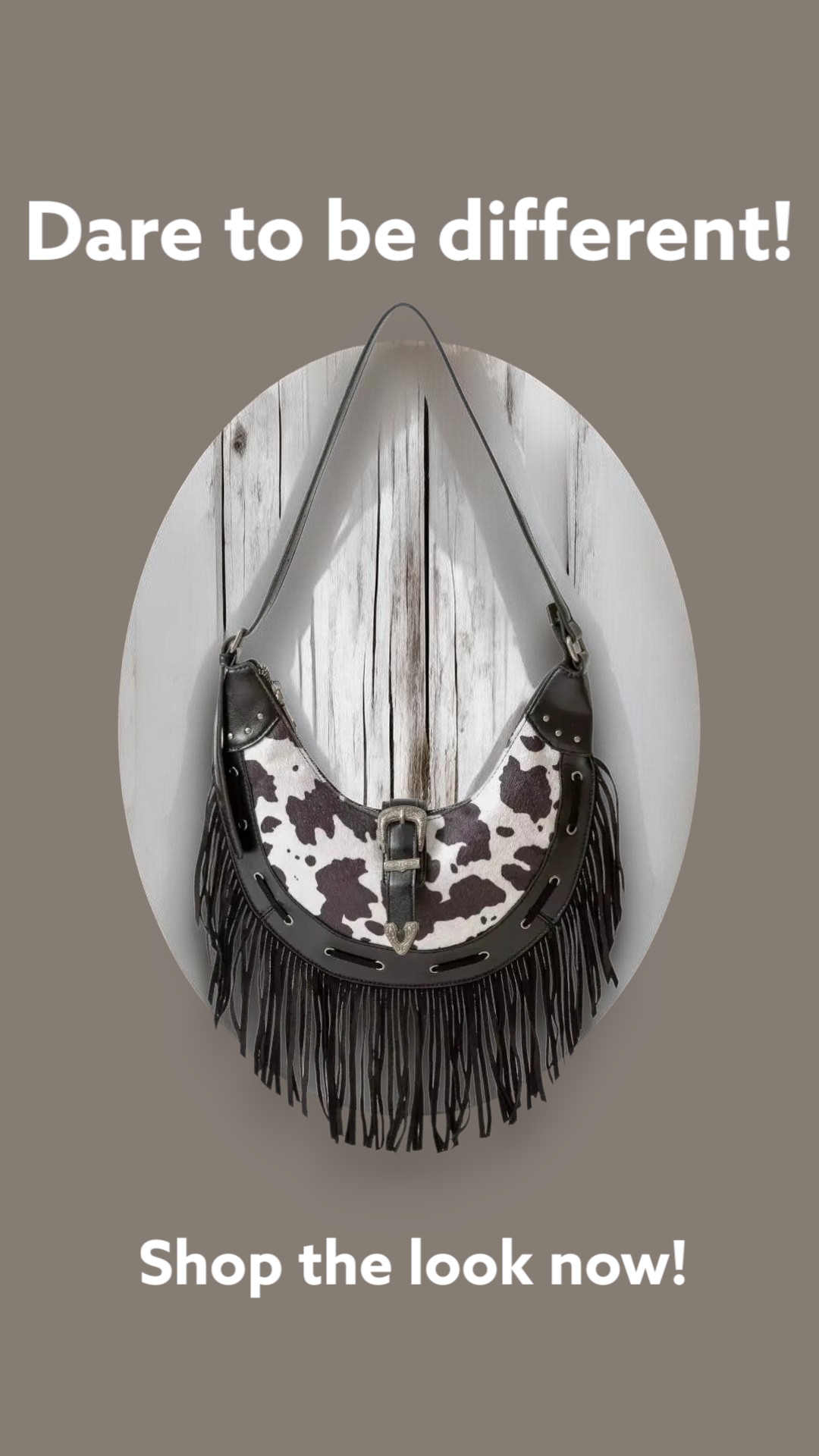 Fame Cow Print Faux Leather Fringe Hobo Bag