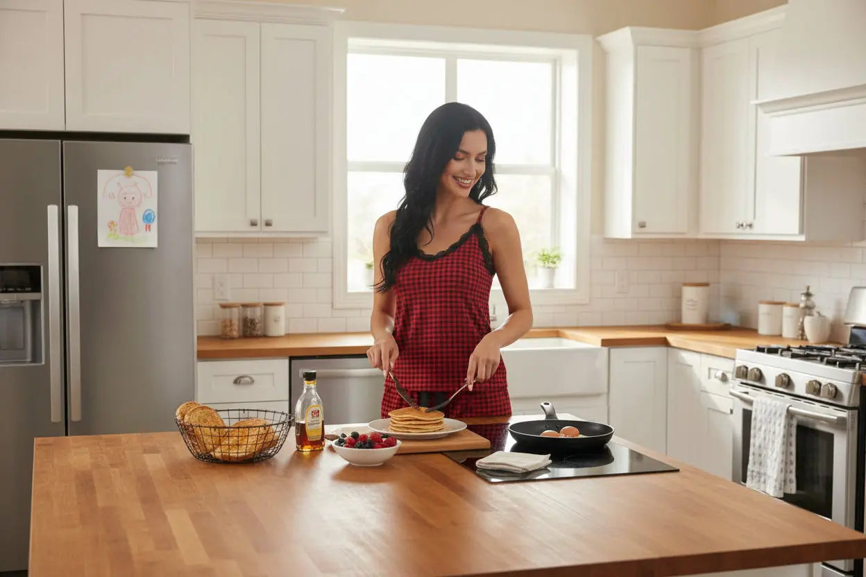 Plaid Lace Trim Pajama Set - Soft Rayon Sleepwear Trendsi