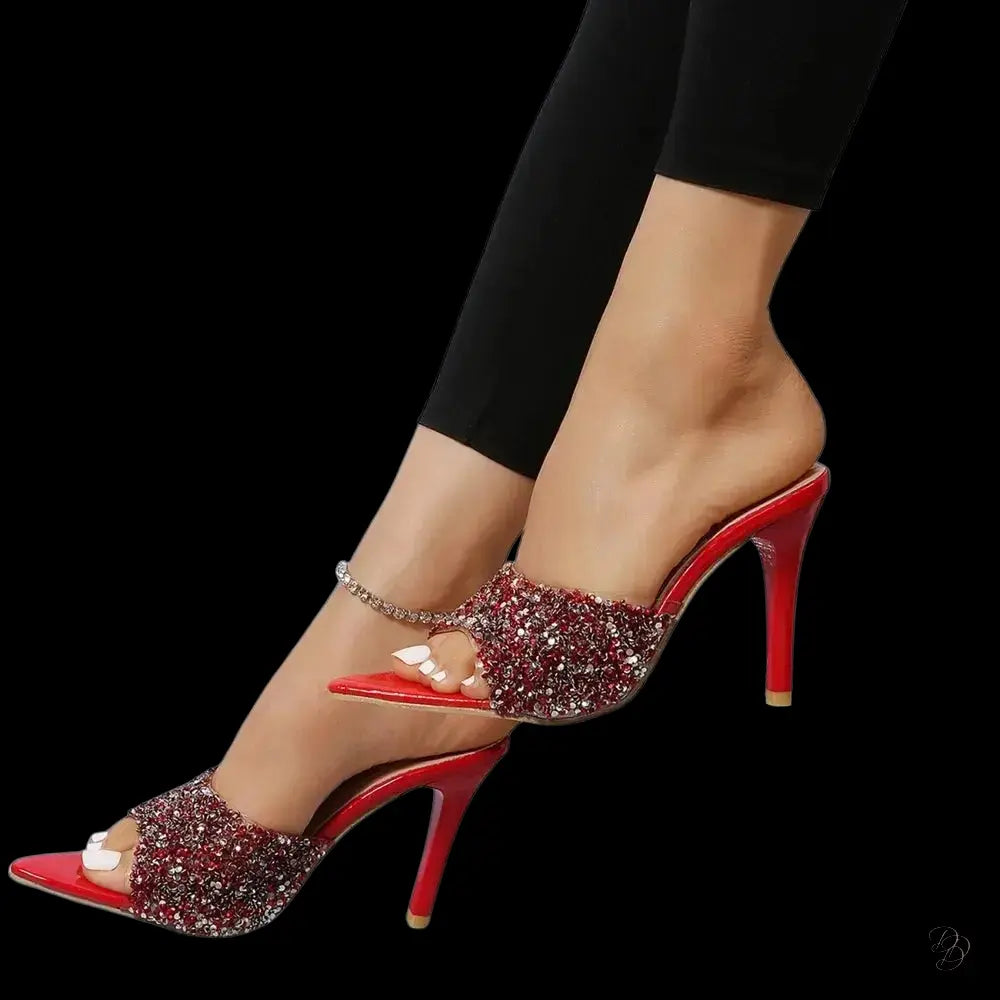 Sequin Point Toe Mid Heel Sandals Trendsi