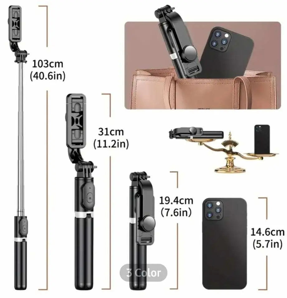 Travel Tripod Selfie Stick  (40-Inch, Black) Dias Dazzling Discoveries