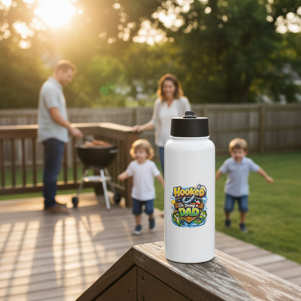 Men's "Hooked On Being a Dad" 32 oz. Insulated Stainless Steel Water Bottle
