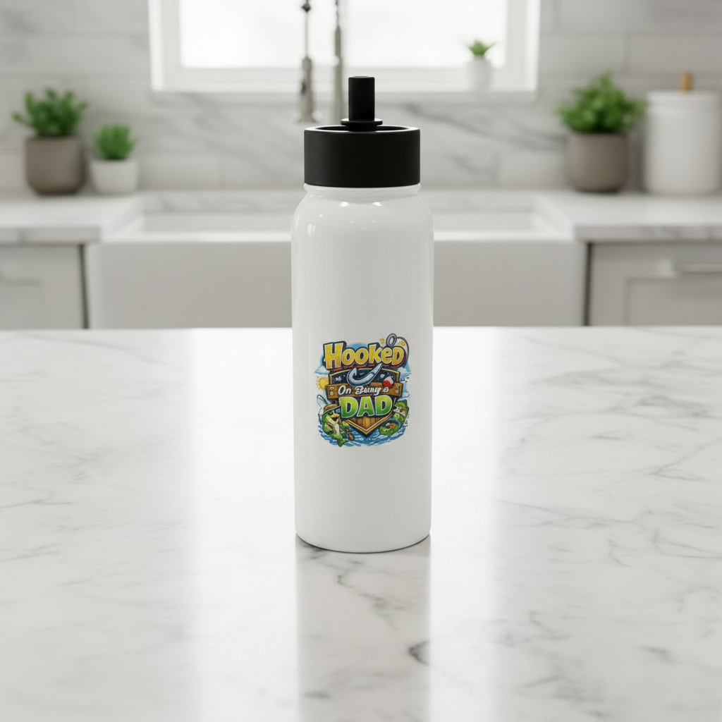 Men's "Hooked On Being a Dad" 32 oz. Insulated Stainless Steel Water Bottle