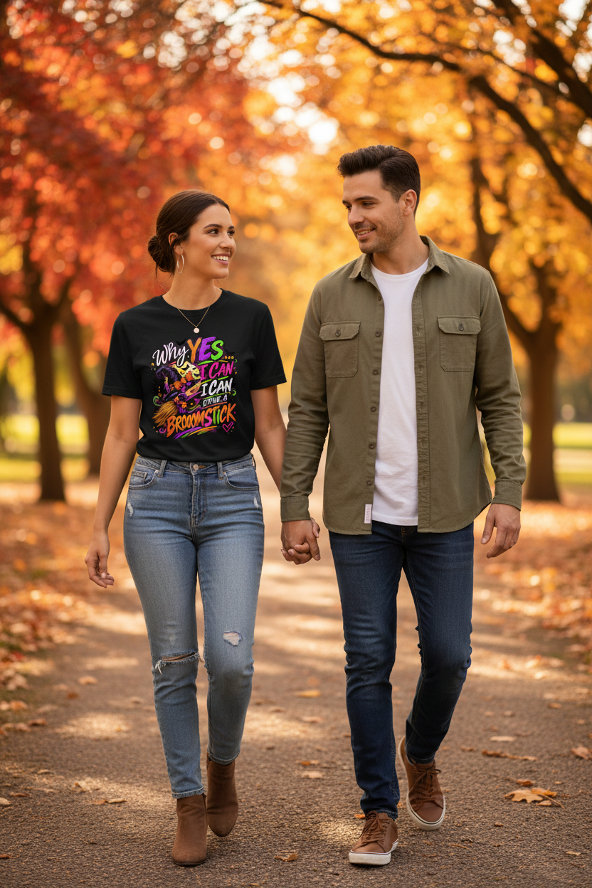 halloween tshirt "Why Yes I Can Drive a Broomstick" Halloween Graphic Tee "Why Yes I Can Drive a Broomstick" Halloween Graphic Tee